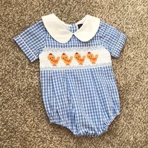 Boys smocked 3-6 months chicken bubble